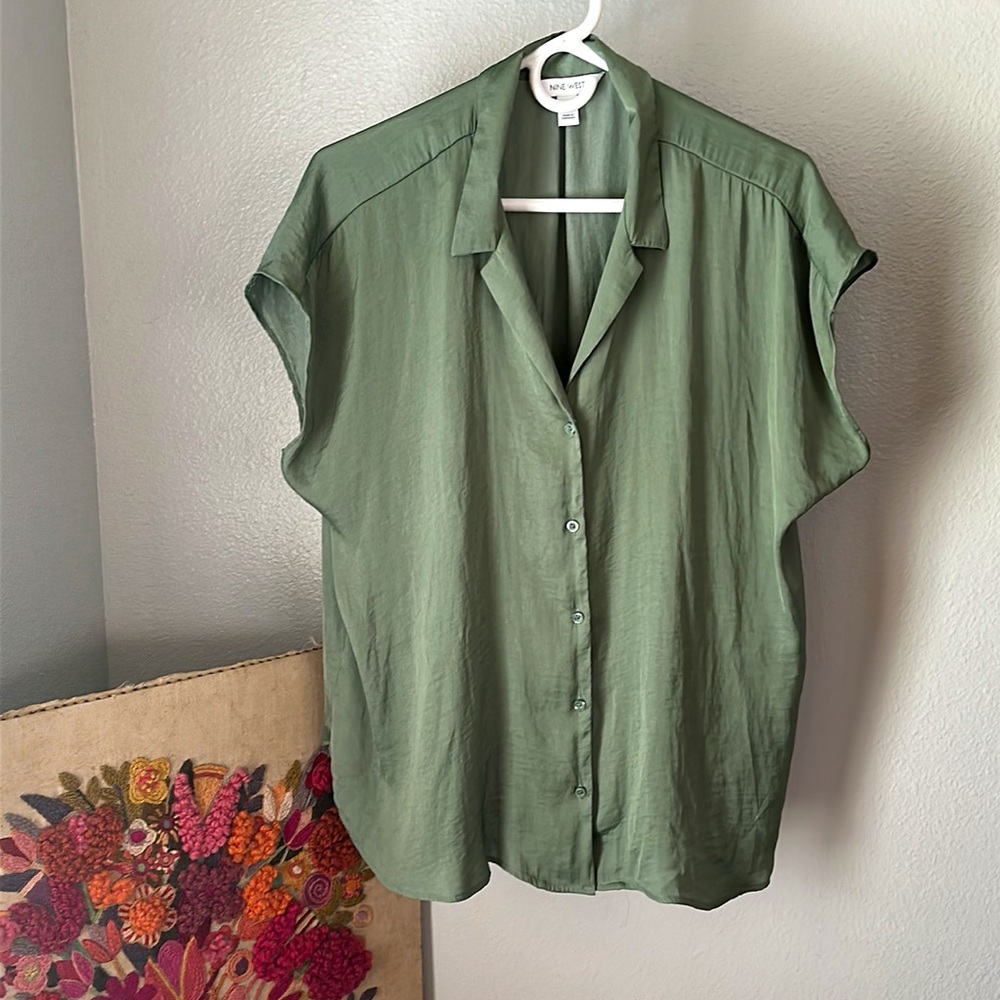 Nine West XL NEW Fall Autumn Flowy green top shirt XL X-Large